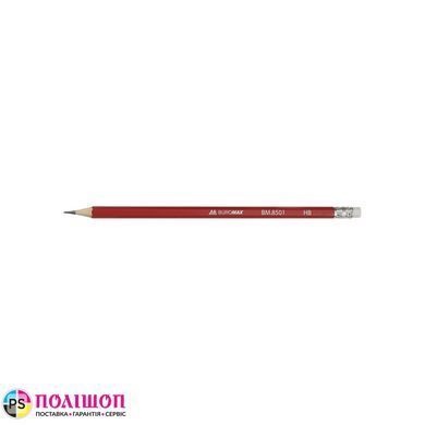 Карандаш графитовый BUROMAX COLOR, НВ, с ластиком, красный корпус