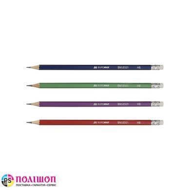 Набор из 4 графитовых карандашей BUROMAX COLOR, НВ, с ластиком, корпус ассорти