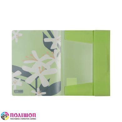 Пластиковая папка А4 на резинках полупрозрачная BUROMAX ARABESKI PLUMERIA салатовая