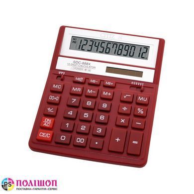 Калькулятор Citizen SDC-888 XRD, бухгалтерський, 12 розрядів, червоний