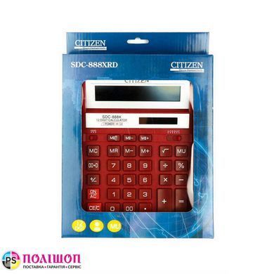 Калькулятор Citizen SDC-888 XRD, бухгалтерський, 12 розрядів, червоний