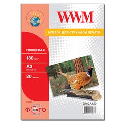 Фотобумага 180 г/м2 формат А3 20 листов глянцевая WWM