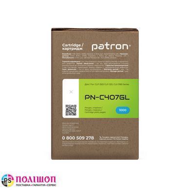 Тонер-картридж сумісний Samsung CLT-C407S блакитний Green Label Patron (PN-C407GL)