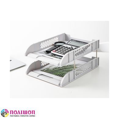 Лоток для бумаг горизонтальный Deli, 2 отделения серый