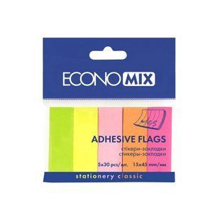 Стикеры-закладки Economix, 15х45, бумажные неоновые, 150 шт