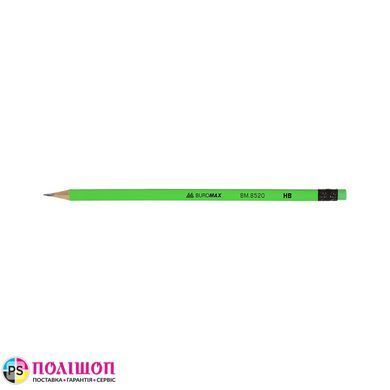 Карандаш графитовый BUROMAX NEON, НВ, с ластиком, салатовый корпус