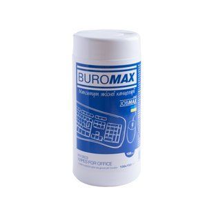 Вологі серветки для чищення оргтехніки та пластику Buromax Jobmax 100 шт. у тубі (BM.0803)