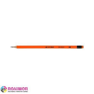 Карандаш графитовый BUROMAX NEON, НВ, с ластиком, оранжевый корпус
