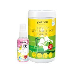 Набір для очищення оргтехніки Patron 2в1 (серветки для екранів + дезінфектор для рук) CS-PN-F3-050