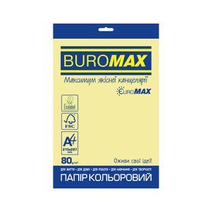 Папір кольоровий BUROMAX PASTEL EUROMAX, жовтий, 20 арк., А4, 80 г/м&sup2;