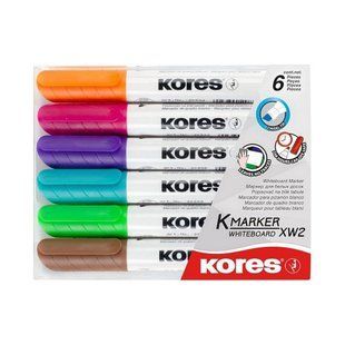 Набор маркеров для белых досок KORES 3&ndash;5 мм, 6 цветов