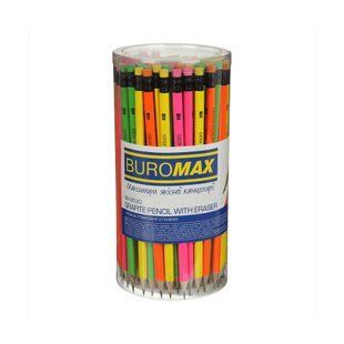 Набор из 100 графитовых карандашей BUROMAX NEON, НВ, с ластиком, корпус ассорти
