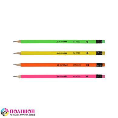 Набор из 100 графитовых карандашей BUROMAX NEON, НВ, с ластиком, корпус ассорти