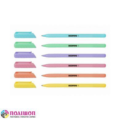Набор шариковых ручек Kores K-Pen Super Slide, 1 mm, пастельные цвета, 6 шт.