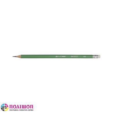 Карандаш графитовый BUROMAX METALLIC, НВ, с ластиком, корпус зеленый