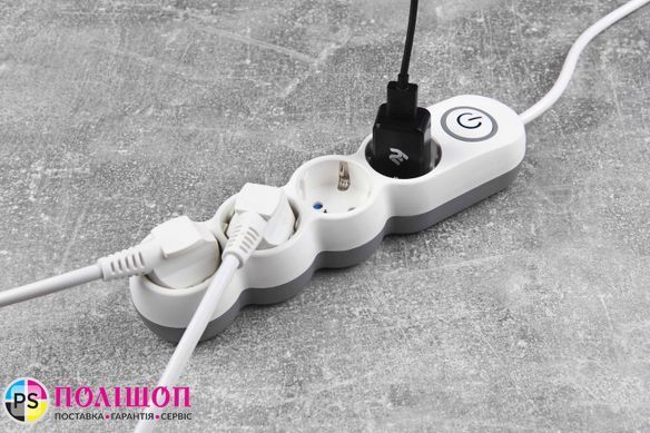 Удлинитель сетевой 2E Plus 10А, 3м, белый (4x220V-2300W)
