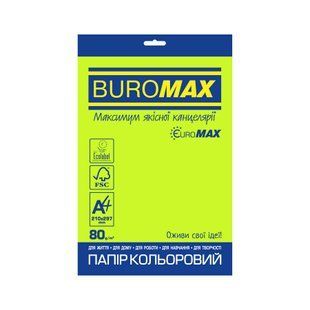 Папір кольоровий BUROMAX NEON EUROMAX, зелений, 20 аркушів, А4, 80 г/м&sup2;
