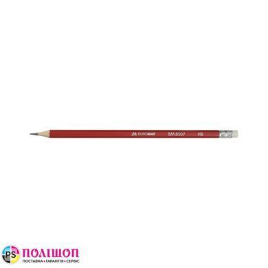 Карандаш графитовый BUROMAX METALLIC, НВ, с ластиком, корпус красный