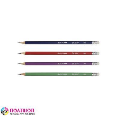 100 графитовых карандашей BUROMAX METALLIC, НВ, с ластиком, корпус ассорти