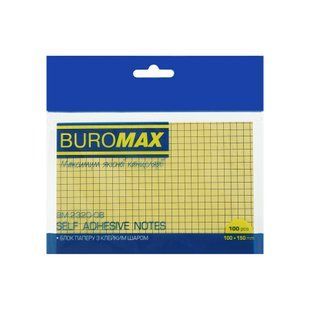 Блок паперу для нотаток з клейким шаром BUROMAX 100х150 мм, 100 аркушів, клітинка, жовтий (BM.2320-08)