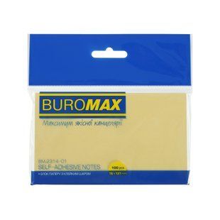 Блок паперу для нотаток з клейким шаром BUROMAX PASTEL, 76x127 мм, 100 арк., жовтий