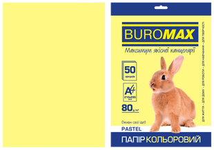 Папір кольоровий BUROMAX PASTEL, жовтий, 50 аркушів, А4, 80 г/м&sup2;