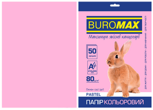 Папір кольоровий BUROMAX PASTEL, рожевий, 50 аркушів, А4, 80 г/м&sup2;