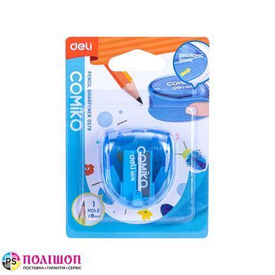 Точилка для олівців DELI E0578 з контейнером, 1 отвір, блакитна