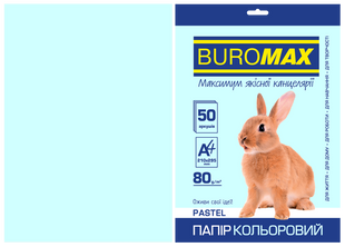 Папір кольоровий BUROMAX PASTEL, блакитний, 50 аркушів, А4, 80 г/м&sup2;