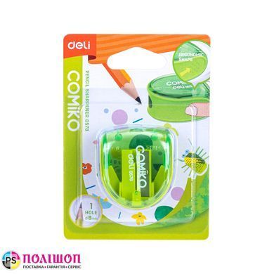 Точилка для олівців DELI E0578 з контейнером, 1 отвір, зелена
