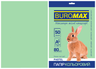 Папір кольоровий BUROMAX PASTEL, зелений, 50 аркушів, А4, 80 г/м&sup2;