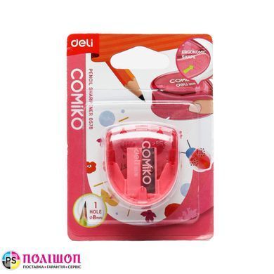 Точилка для олівців DELI E0578 з контейнером, 1 отвір, рожева