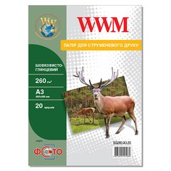 Фотопапір 260 г/м2 формат А3 20 аркушів шовк глянець WWM