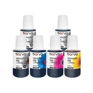 Комплект чорнил BARVA для Epson 115 BK/PB/C/M/Y/GR, 6х140 мл, OneKey, пігментне + водорозчинні