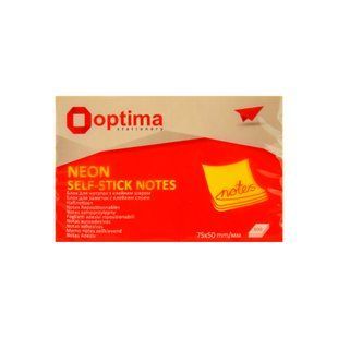 Папір для нотаток Optima з клейовим шаром, 75х50 мм, помаранчевий неон, 100 арк (O25512-06)