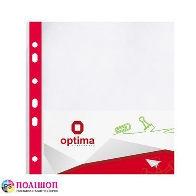 Файл для документів А4+ Optima, 40 мкм, глянець, з червоною стрічкою (20 шт/уп)