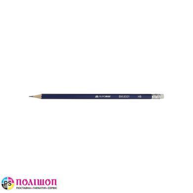 Карандаш графитовый BUROMAX COLOR, НВ, с ластиком, синий корпус